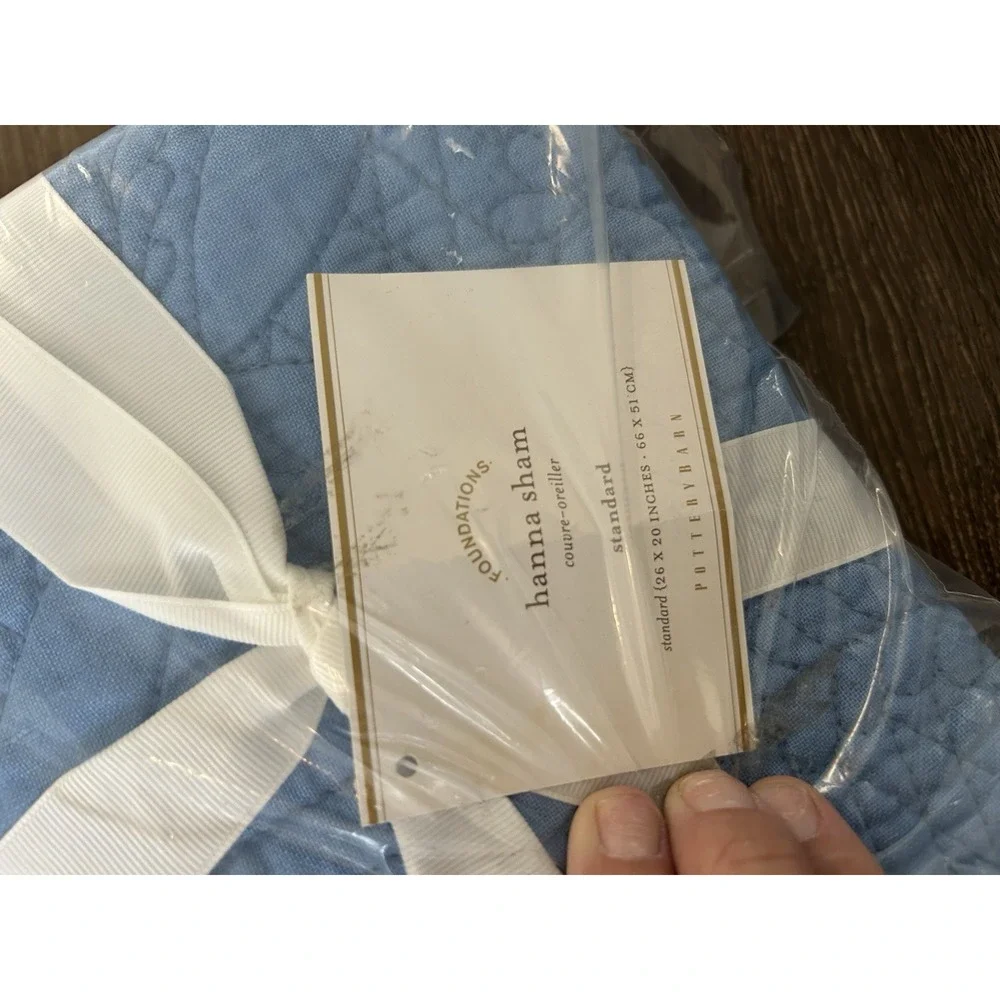 Pottery Barn Hanna Cotton Linen Quilted Standard‎ Sham Blue NWT
